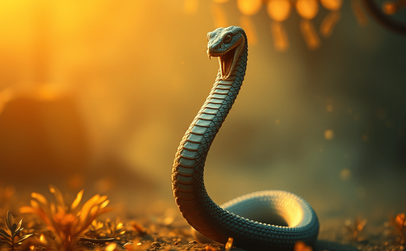 a highly detailed and sharp-focused image for a blog post titled "नाचती नागिन: जब ऊर्जा दिशा सीखती है". The main subject should be a mesmerizing depiction of a dancing serpent (नागिन) gracefully moving through a vibrant, mystical landscape that symbolizes energy flow. Use warm, glowing light to create an ethereal atmosphere, highlighting the fluidity and elegance of the dance. Incorporate traditional Indian motifs subtly in the background to reflect the cultural significance of the dance while maintaining a sense of tranquility. Ensure the image is high resolution to capture every intricate detail of the serpent's scales and the ambiance surrounding it.