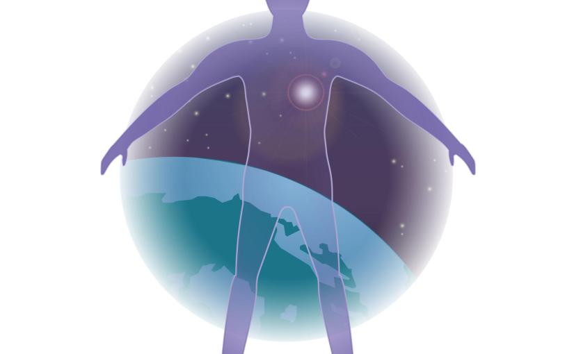 Human body as a miniature universe symbolizing inner consciousness, balance, and non-dual awareness